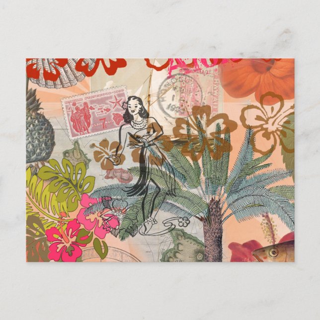 Vintage Flowers Hula Colorful Hawaiian Tropical  Postcard (Front)