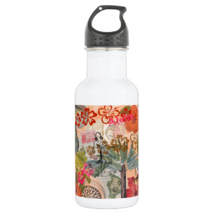 Vintage Flowers Hula Colourful Hawaiian Tropical 532 Ml Water Bottle