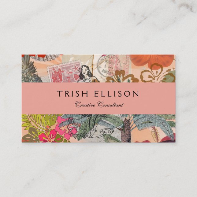 Vintage Flowers Hula Colourful Hawaiian Tropical  Business Card (Front)