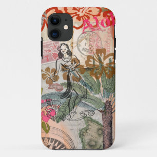 Vintage Flowers Hula Colourful Hawaiian Tropical  iPhone 11 Case