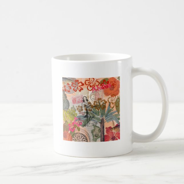 Vintage Flowers Hula Colourful Hawaiian Tropical  Coffee Mug (Right)