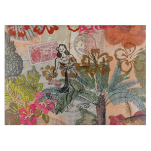 Vintage Flowers Hula Colourful Hawaiian Tropical Cutting Board