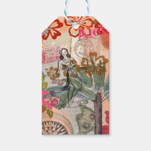 Vintage Flowers Hula Colourful Hawaiian Tropical Gift Tags