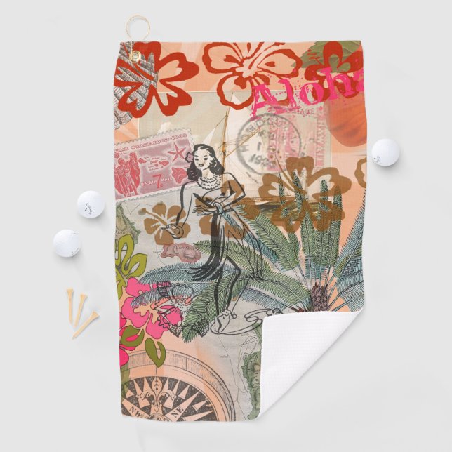 Vintage Flowers Hula Colourful Hawaiian Tropical  Golf Towel (InSitu)