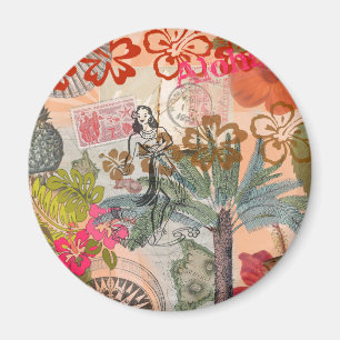 Vintage Flowers Hula Colourful Hawaiian Tropical Magnet
