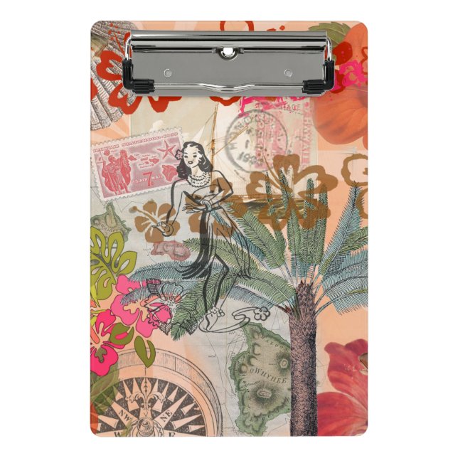Vintage Flowers Hula Colourful Hawaiian Tropical  Mini Clipboard (Front)