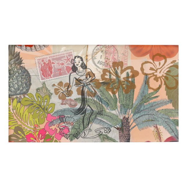 Vintage Flowers Hula Colourful Hawaiian Tropical  Name Tag (Front)