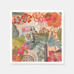 Vintage Flowers Hula Colourful Hawaiian Tropical Napkin