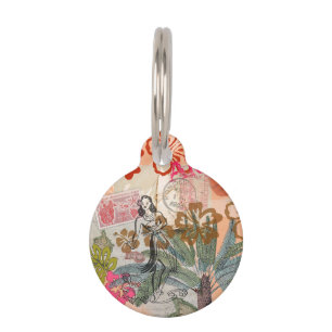 Vintage Flowers Hula Colourful Hawaiian Tropical Pet Tag