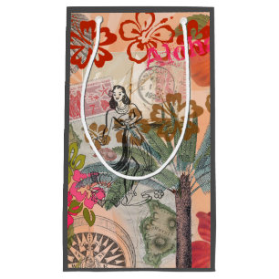 Vintage Flowers Hula Colourful Hawaiian Tropical Small Gift Bag