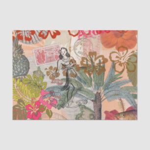 Vintage Flowers Hula Colourful Hawaiian Tropical Tissue Paper