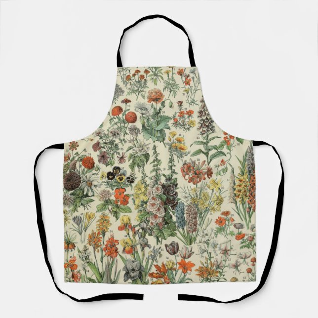 Vintage Flowers Illustration Adolphe Millot Apron (Front)