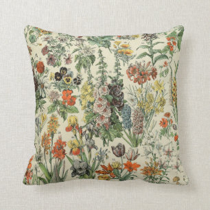 Vintage Flowers Illustration Adolphe Millot Cushion