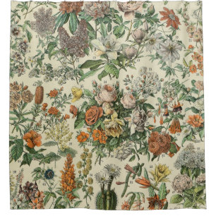 Vintage Flowers Illustration Adolphe Millot Shower Curtain