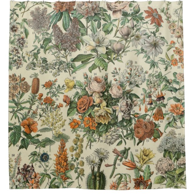 Vintage Flowers Illustration Adolphe Millot Shower Curtain (Front)