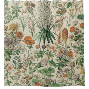 Vintage Flowers Illustration Adolphe Millot Shower Curtain