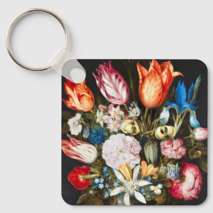 Vintage Flowers in a Glass by Ambrosius Bosschaer Key Ring