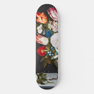 Vintage Flowers in a Glass by Ambrosius Bosschaer Skateboard