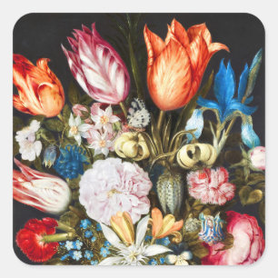 Vintage Flowers in a Glass by  Ambrosius Bosschaer Square Sticker