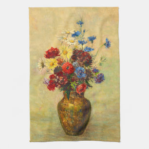 Vintage Flowers in a Vase (1910) by Odilon Redon Tea Towel