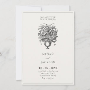 Vintage flowers in antique vase wedding invitation