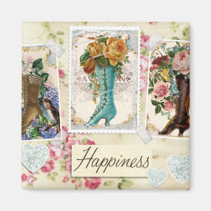 Vintage Flowers in Boots Magnet