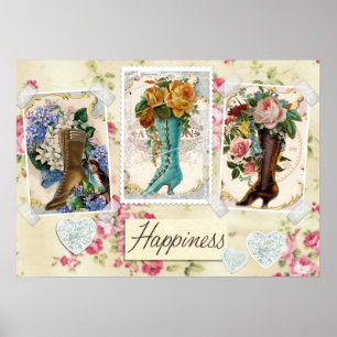Vintage Flowers in Boots Poster