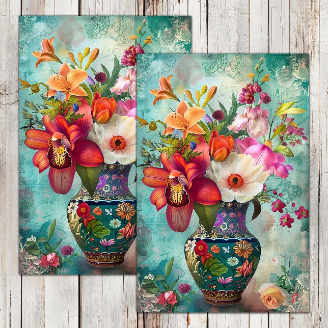 VINTAGE FLOWERS IN VASE DECOUPAGE TISSUE PAPER (VINTAGE FLOWERS IN VASE DECOUPAGE TISSUE PAPER)