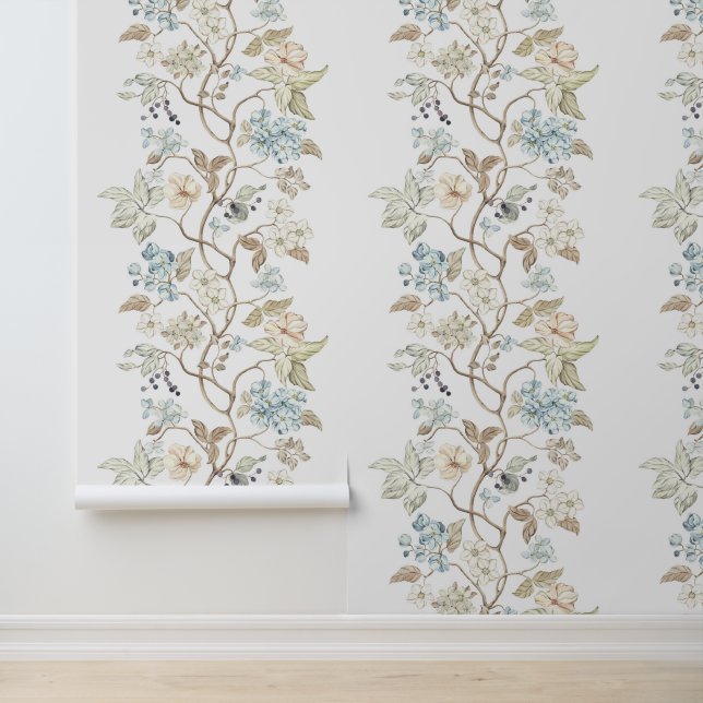 Vintage Flowers, Leaves and Berries on Branches Wallpaper (Application)
