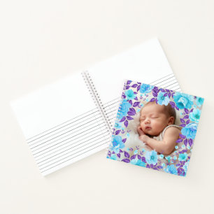 Vintage Flowers & Leaves Frame - Square 4 + text Notebook