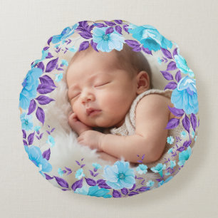 Vintage Flowers & Leaves Frame - Square 4 + text Round Cushion