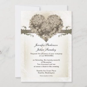 vintage flowers love heart wedding invitation