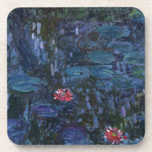 vintage flowers monet water lilies reflections art coaster