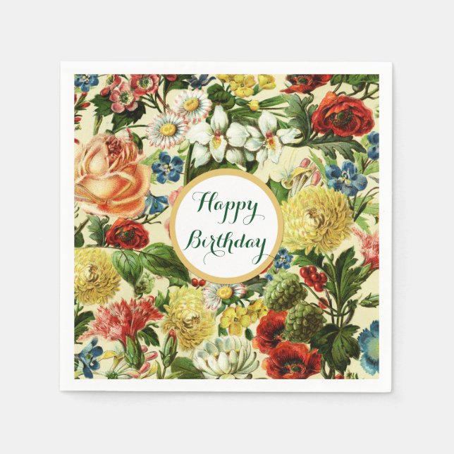 Vintage flowers monogram floral country napkin (Front)