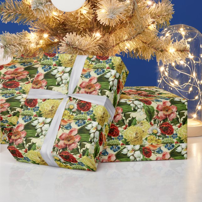 Vintage flowers monogram floral country wrapping paper (Holidays)