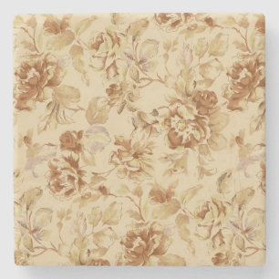 Vintage Flowers Old Paper Pattern Burnt Parchment Stone Coaster