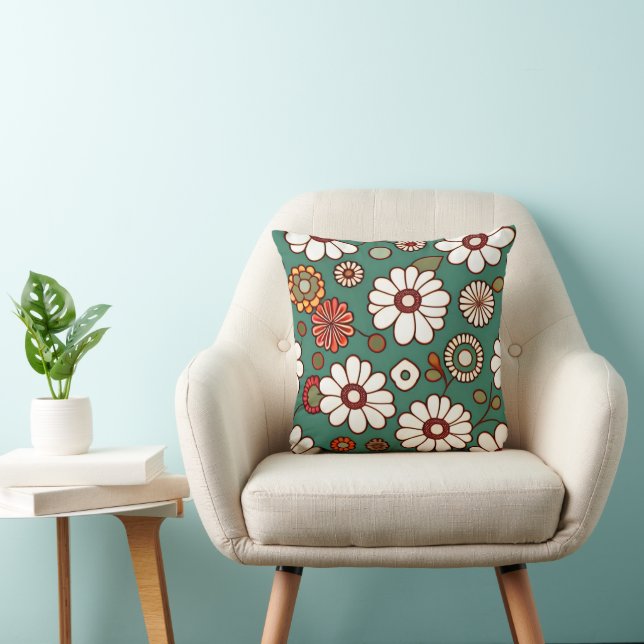 Vintage Flowers on a Green Background Cushion (Chair)
