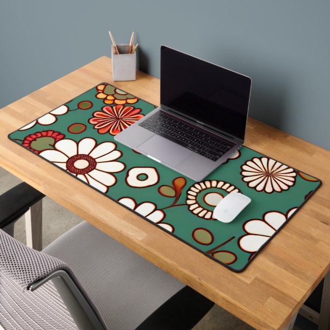 Vintage Flowers on a Green Background Desk Mat (Office 2)