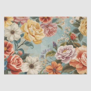 Vintage Flowers on Blue Tissue Paper