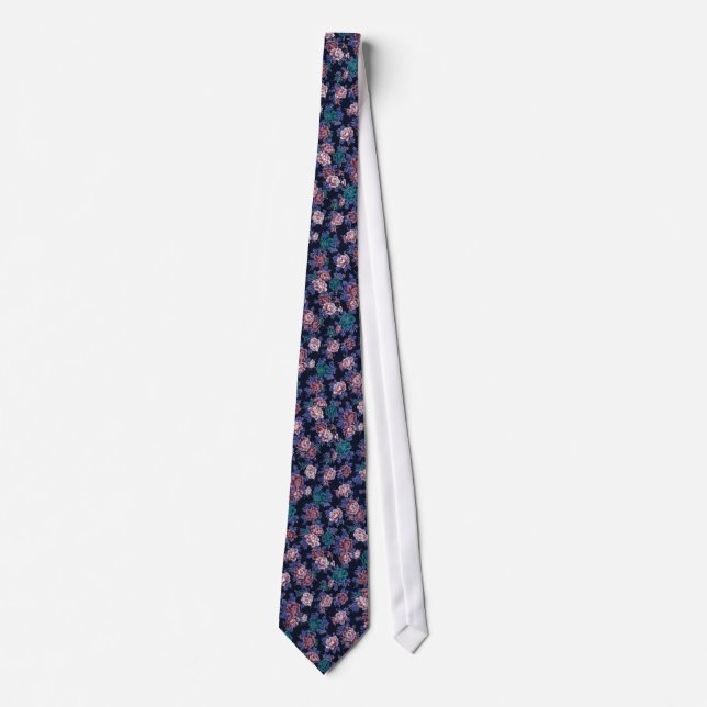 Vintage Flowers on Navy Blue Tie (Front)