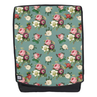 Vintage Flowers on Stone Blue, Retro Floral Print Backpack