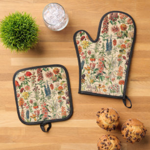 Vintage Flowers Oven Mitt & Pot Holder Set