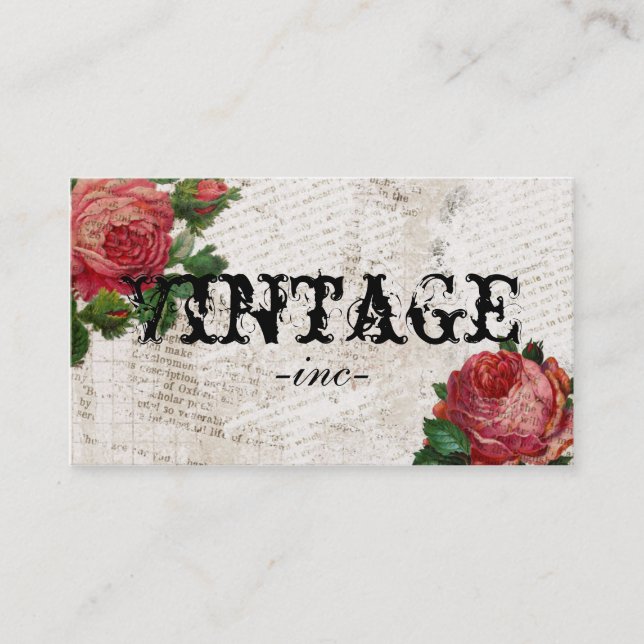 Vintage Flowers over Distressed Text Business Card (Front)