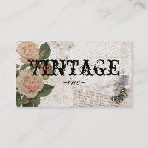 Vintage Flowers over Distressed Text Business Card