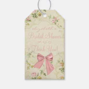Vintage Flowers Peach Bow Bridal Shower Gift Tags