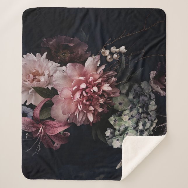 Vintage flowers. Peonies, tulips, lily, hydrangea  Sherpa Blanket (Front)