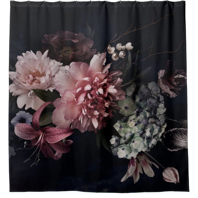 Vintage flowers. Peonies, tulips, lily, hydrangea  Shower Curtain (Front)