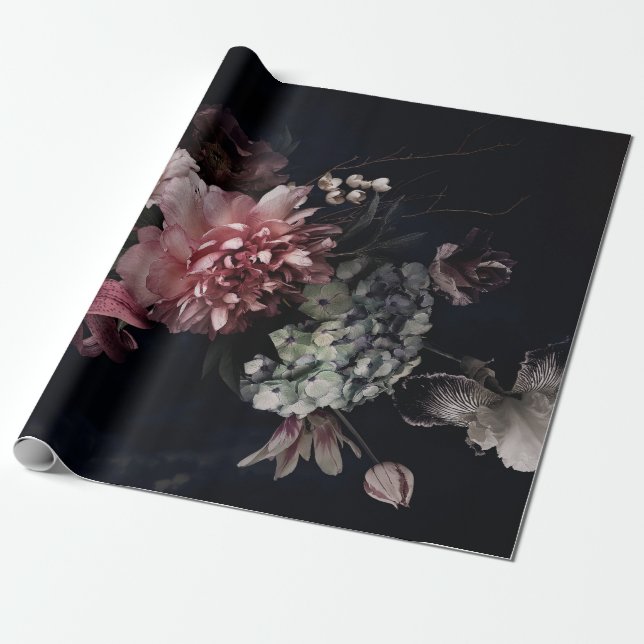 Vintage flowers. Peonies, tulips, lily, hydrangea  Wrapping Paper (Unrolled)