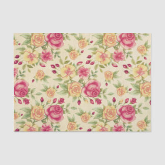 Vintage Flowers Pink Yellow Roses Tissue Paper