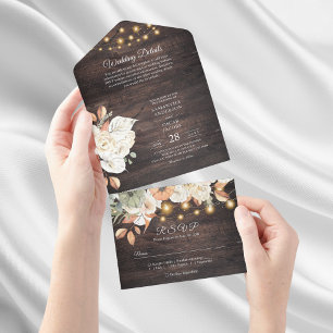 Vintage Flowers & Pumpkin Autumn  All In One Invitation